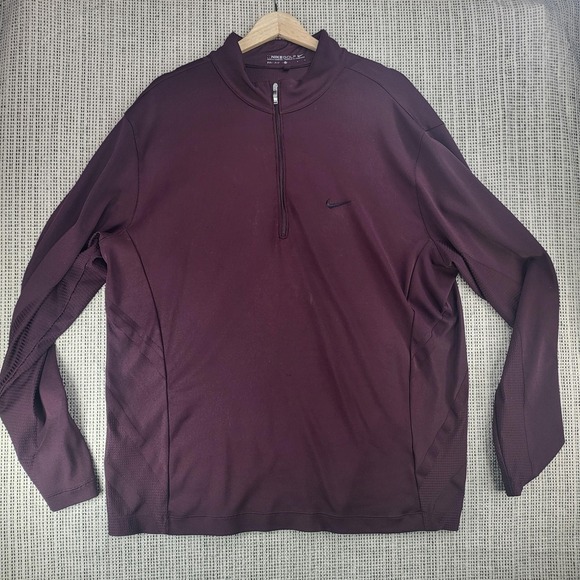 Nike Golf Pullover Mens Large Burgundy Dri-FIT 1/4 Zip Long Sleeve Athletic - Picture 1 of 7